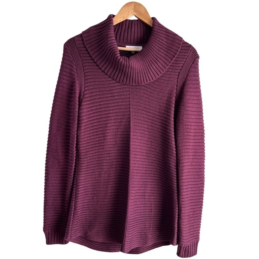 Calvin Klein Chunky Knit Turtleneck Sweater in Burgundy Red, Size Small